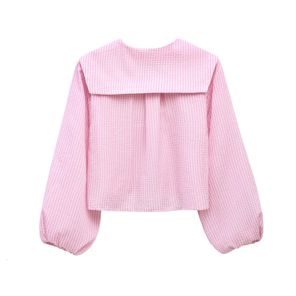 TRAFSHE Plaid Shirts for Womens Peter Pan Collar Tops Long Sleeve Single Breasted Blouse Cute Sweet Girls Loose 61038 250312