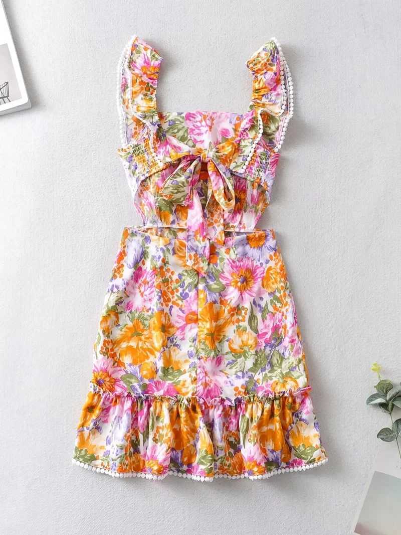 Two Piece Dress Foridol Ruffles Slvel Boho Summer Flowers Dr Female Back Sexy Mini Beach Retro Dr Dropshipping Chic Short Dr Y250315KF8I