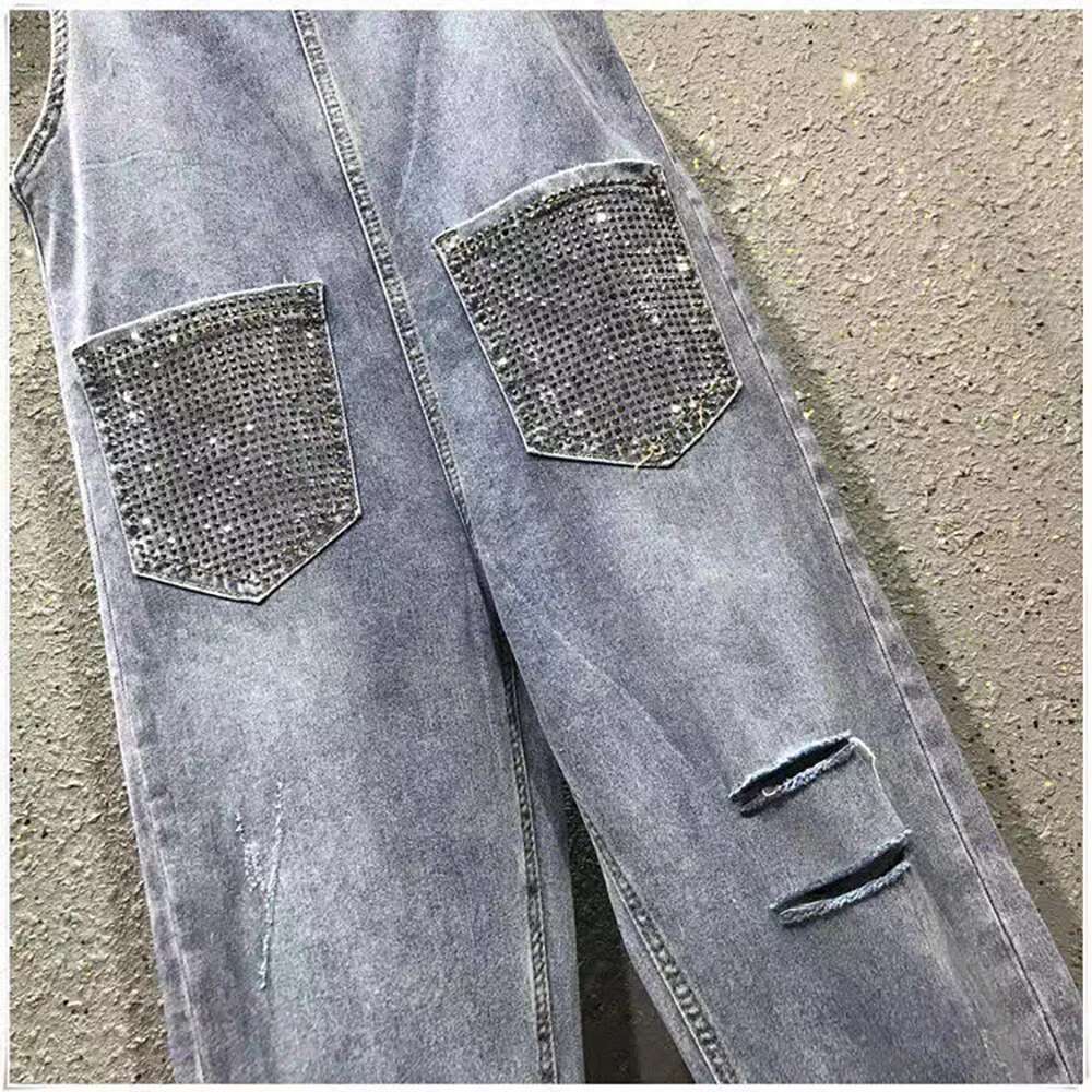 2025 New Fashion Beaded Women's Denim Pants Summer Casual Designer Loose Rivet Piercing jumpsuit Women's Jeans Street Wear4