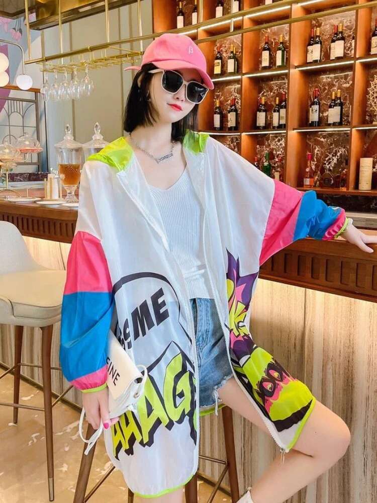 2025 new long sleeved hooded jacket women's zipper streetwear designer fashion sportswear sun protection clothing outdoor thin jacket Korean fash