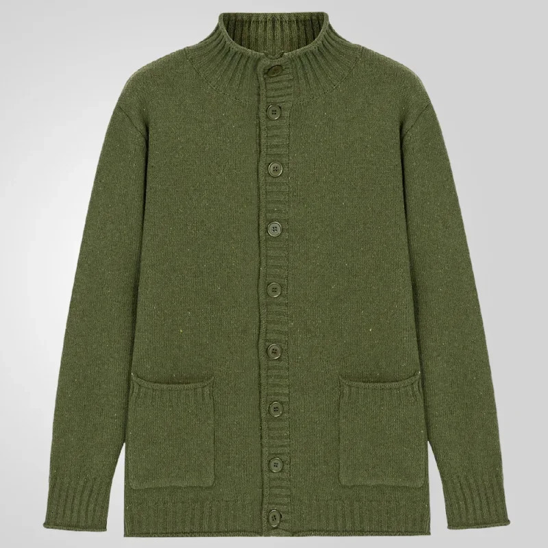 Mens Cardigan Stand Collar Coats Sweaters Knitted Coat Full Sleeve Single Breasted Solid Knit Pockets Open Stitch Autumn Winter 250311