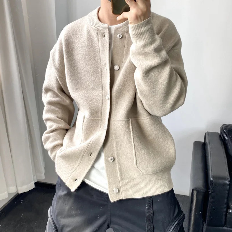 2023 Spring Light Fashion Cardigan Men Knitted Sweater Round Neck Jacket Loose Coat Boutique DressSimpleStyle 250311