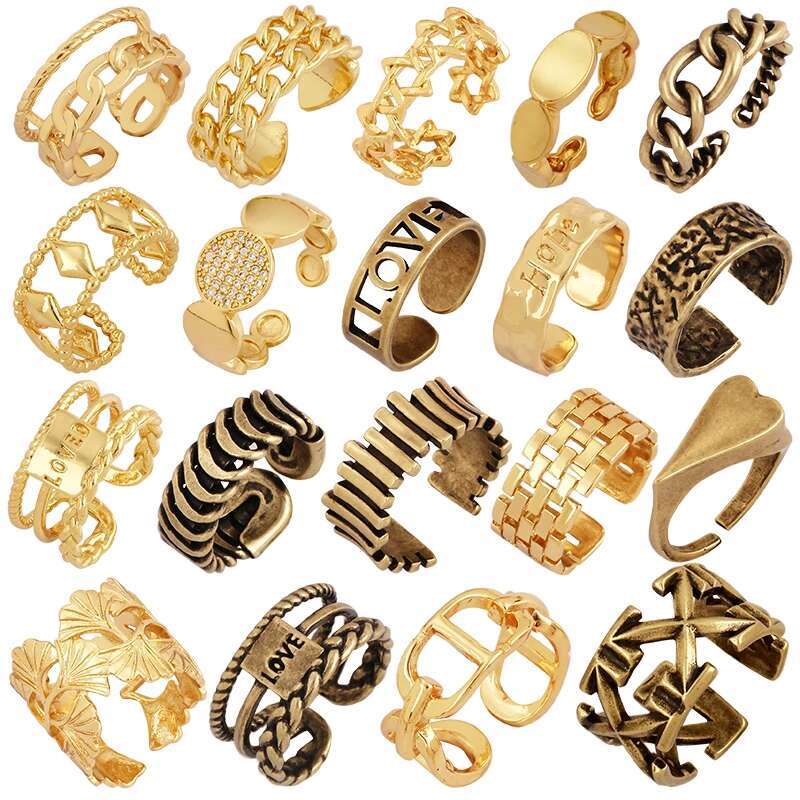 2025 New model Vintage Fashion Hip-hop Punk Bronze Antique Ring, Gold Plated Open Adjustable Rings Charm Jewelry Findings Supplies P30
