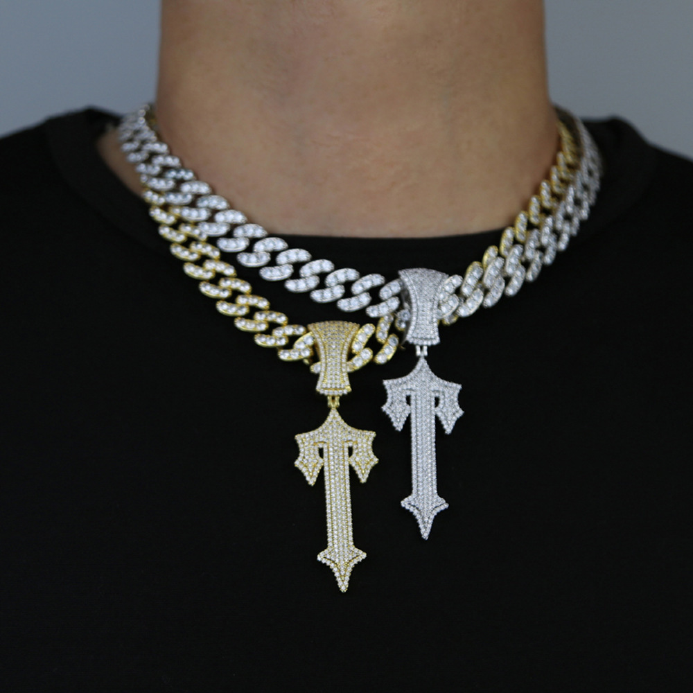 New Mens Hip Hop moissanite Pendant Set Cross moissanite Pendant Hiphop Cuban Chain Jewelry