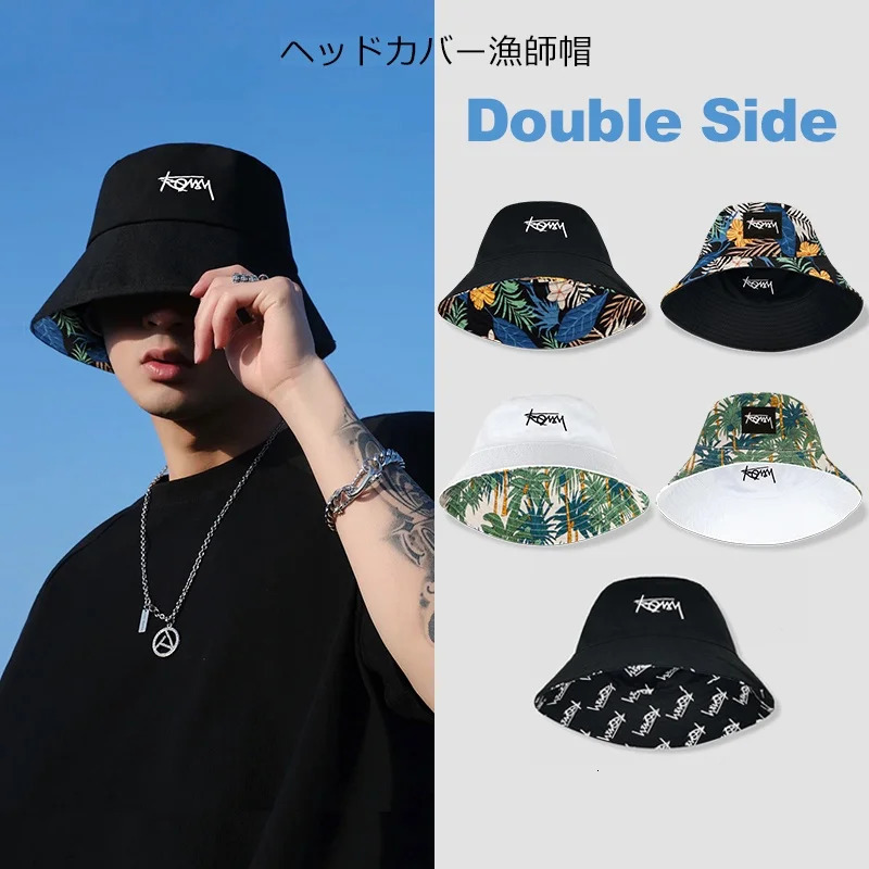 Doublesided Fisherman Hat Male big size Hawaii Korean Spring Hats for Men Casual Panama Bob Hip Hop Bucket Women Caps 250304
