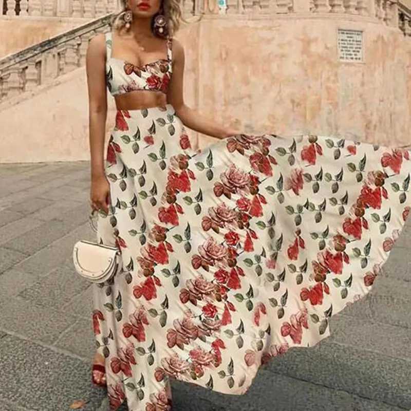Two Piece Dress Oversized code 3XL Dr 2025 Summer Women Bohemian Beach Print Dr Sexy Night Party Elegant Maxi printing Dr Y2503159PMR