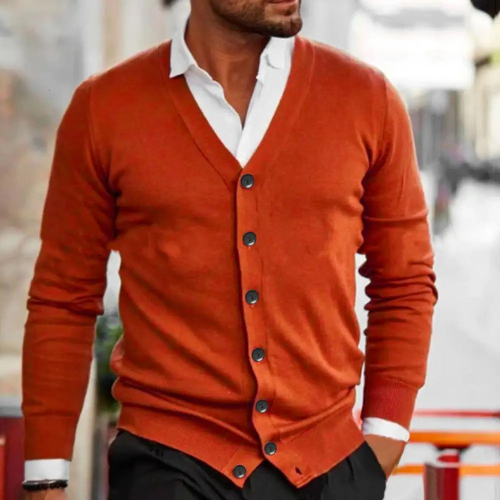 Autumn Winter Men Sweater Coat Knitted Long Sleeve Singlebreasted Male Solid Color Cardigan Open Front 250311