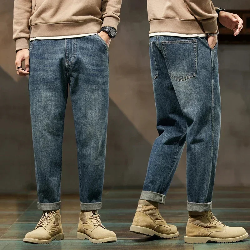 2024 AutumnWinter Loose Retro Harem Pants Simple Fashion Solid Color Mens Casual Edition Jeans 250312