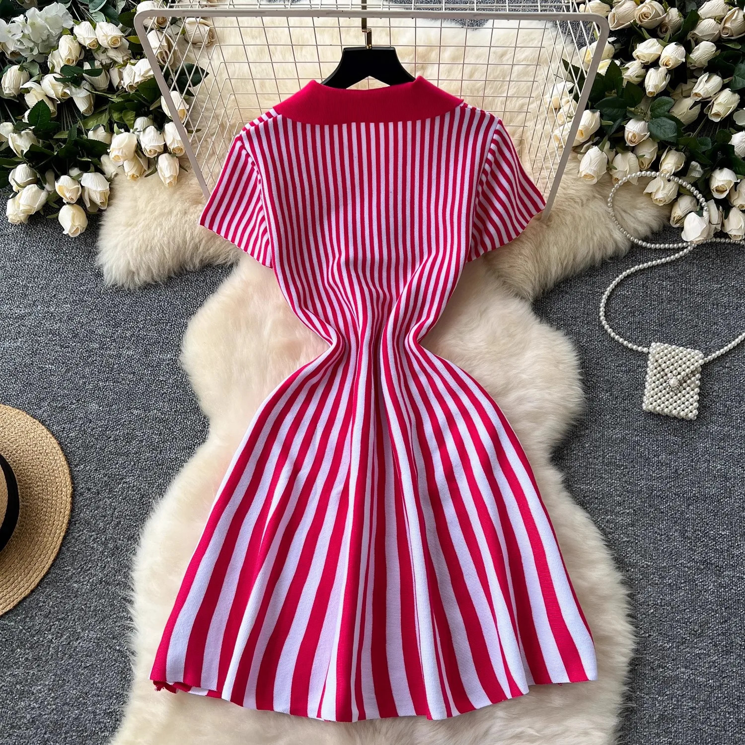 YuooMuoo Chic Fashion Y2K A-line Short Dress Women Short Sleeve Casual Striped Knitted Summer Dress Streetwear Ladies Dresses 250314