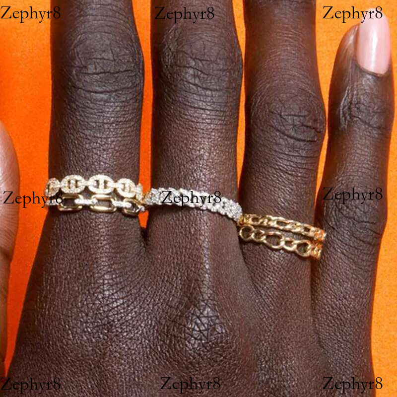 2025 New model Simple Cuban k Chain Dainty for Women Teens Gold Color Aesthetic Iced Out Zircon Stacking Matching Design Rings Jewelry