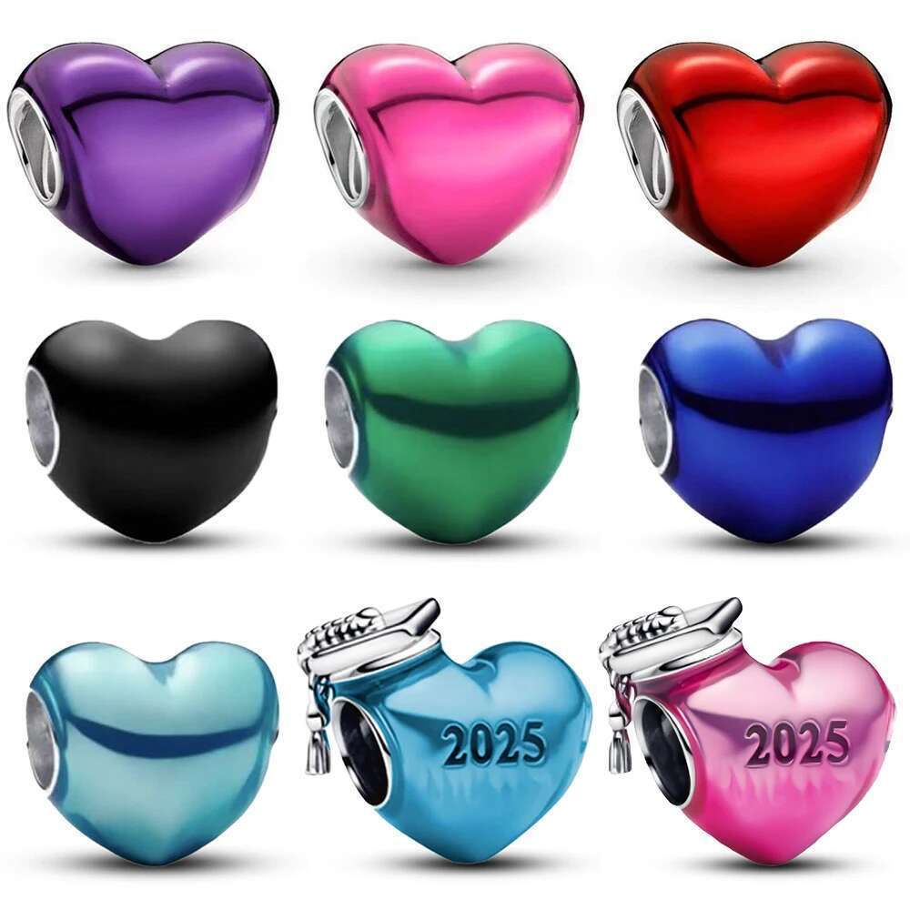 925 Sterling Silver Colorful Series Heart Charm Fit Charms beads Bracelet DIY Jewelry Accessories Heart Beads for mother's day gift wholesale