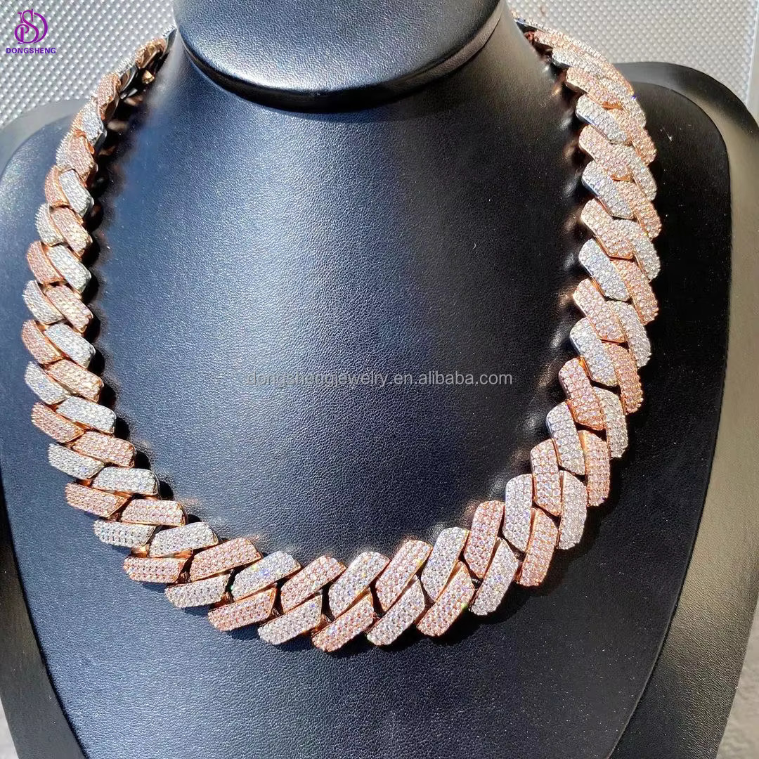 Hip Hop Jewelry Necklace Iced Out Diamond VVS Moissanite Cuban Link Chain Rose Gold Miami Silver 18mm Customize 925 Silver