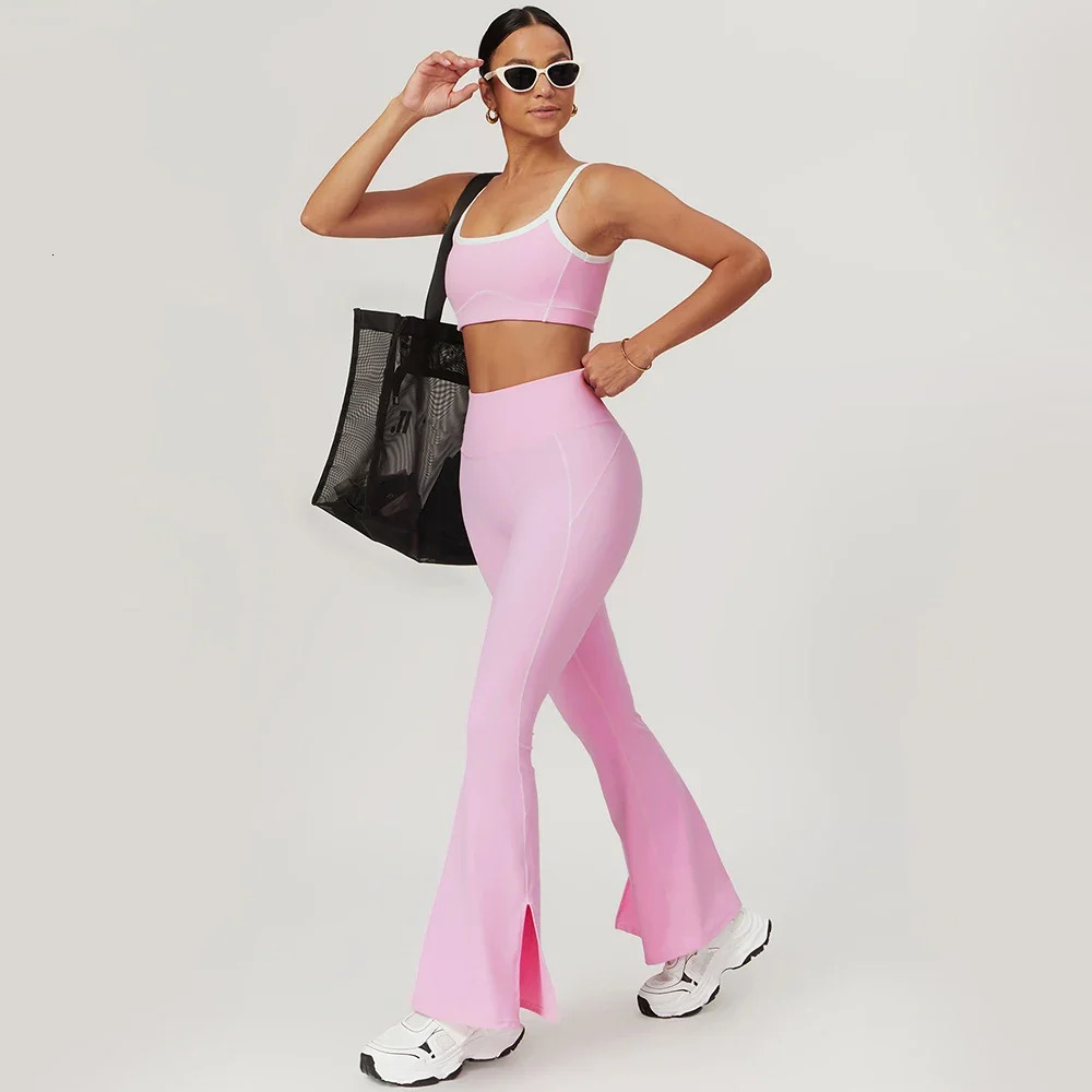 Yoga Set Womens Sports Bra Gym Exercise Legs High Waist Wide Flash Pants Shorts Activity Clothes 250314