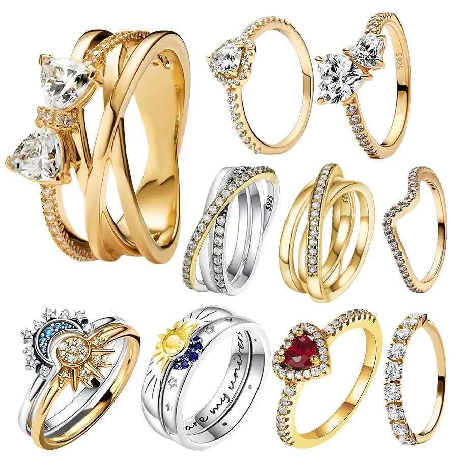 2025 New Silver Golden Shooting Stars Ring Zircon Shining Ring S925 Snake Finger Wedding Ring DIY Women Jewelry Gift