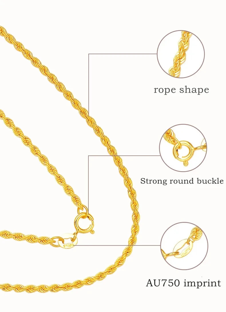 Real 18K Gold Womens Necklace AU750 With Pendant Rope Chain Festival Fashion Simple Style Fine Jewelry DC1038 250311