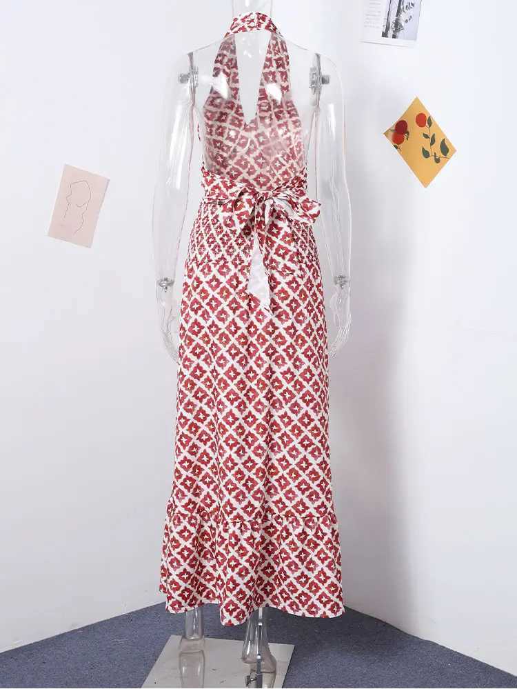 Two Piece Dress Fashion Printed Halter Skirt Sets for Women Slvel Backl Crop Top A Line Skirts Suits Summer Lady Beach Holiday Outfit Y2503150NG0