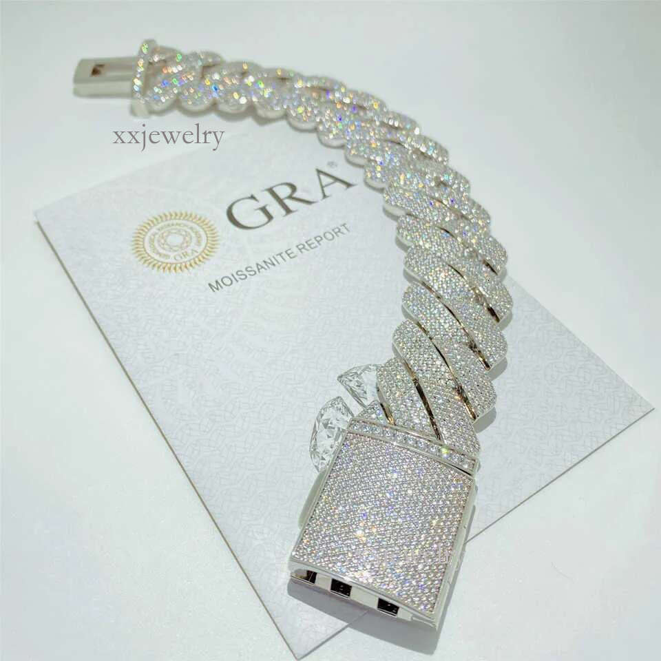 Cuban Chain Necklace Hip Hop 26mm Four Row Dia Box Buckle Miami Thick Sier Moissanite Men's