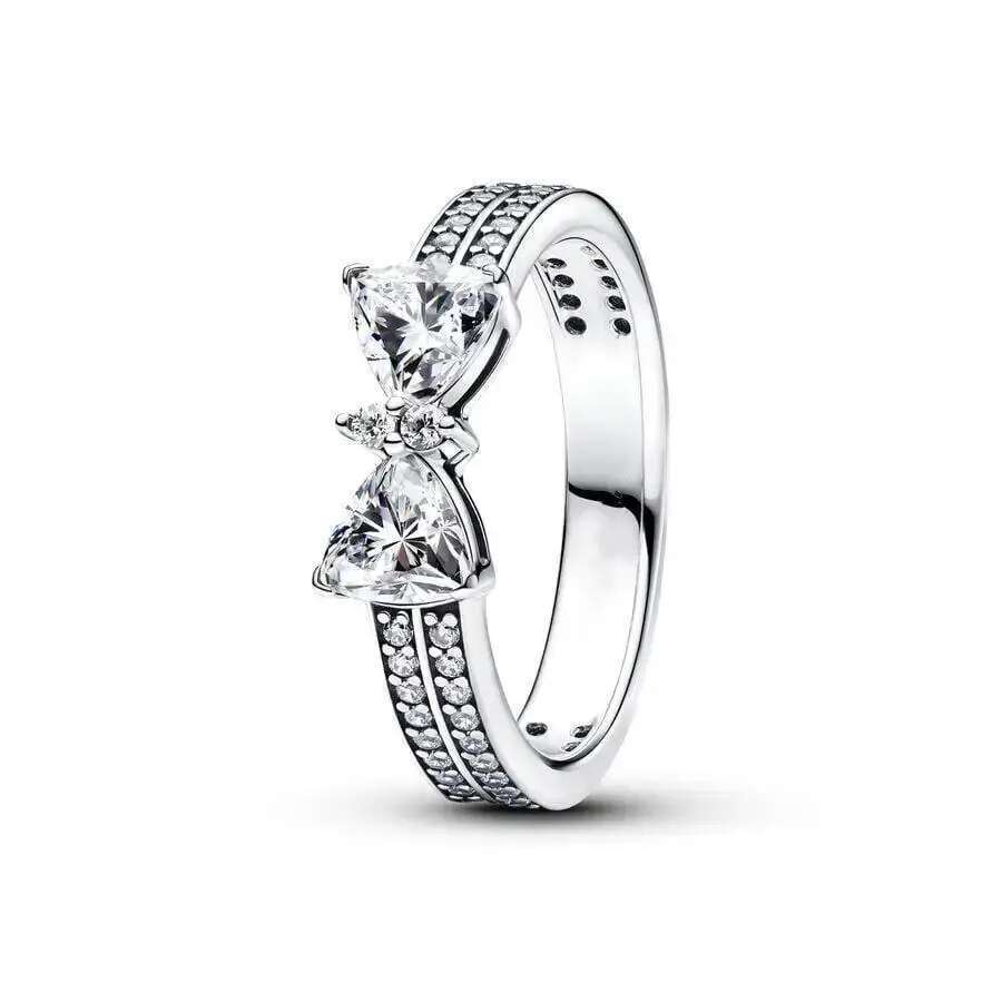 2025 925 Sterling Silver Sparking Pink Bow Ring For Women Wedding Party Fine Jewelry High Quality