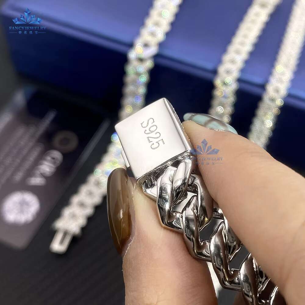 2025 New model 8mm 10mm 12mm DEF Color Moissanite Dia Sterg Sier Over Test Drill Pen Bracelet Necklace Men's Cuban Chain