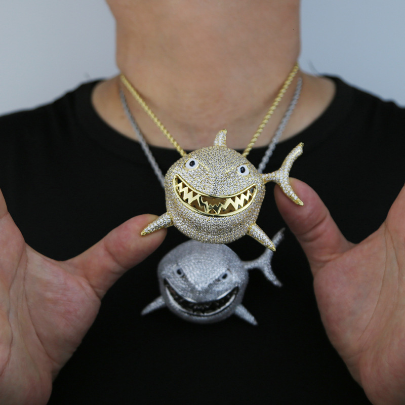 Factory Price Punk Jewelry Fashionable Cuban Iced Out Shark Pendant Pendant Necklace for Men Gift