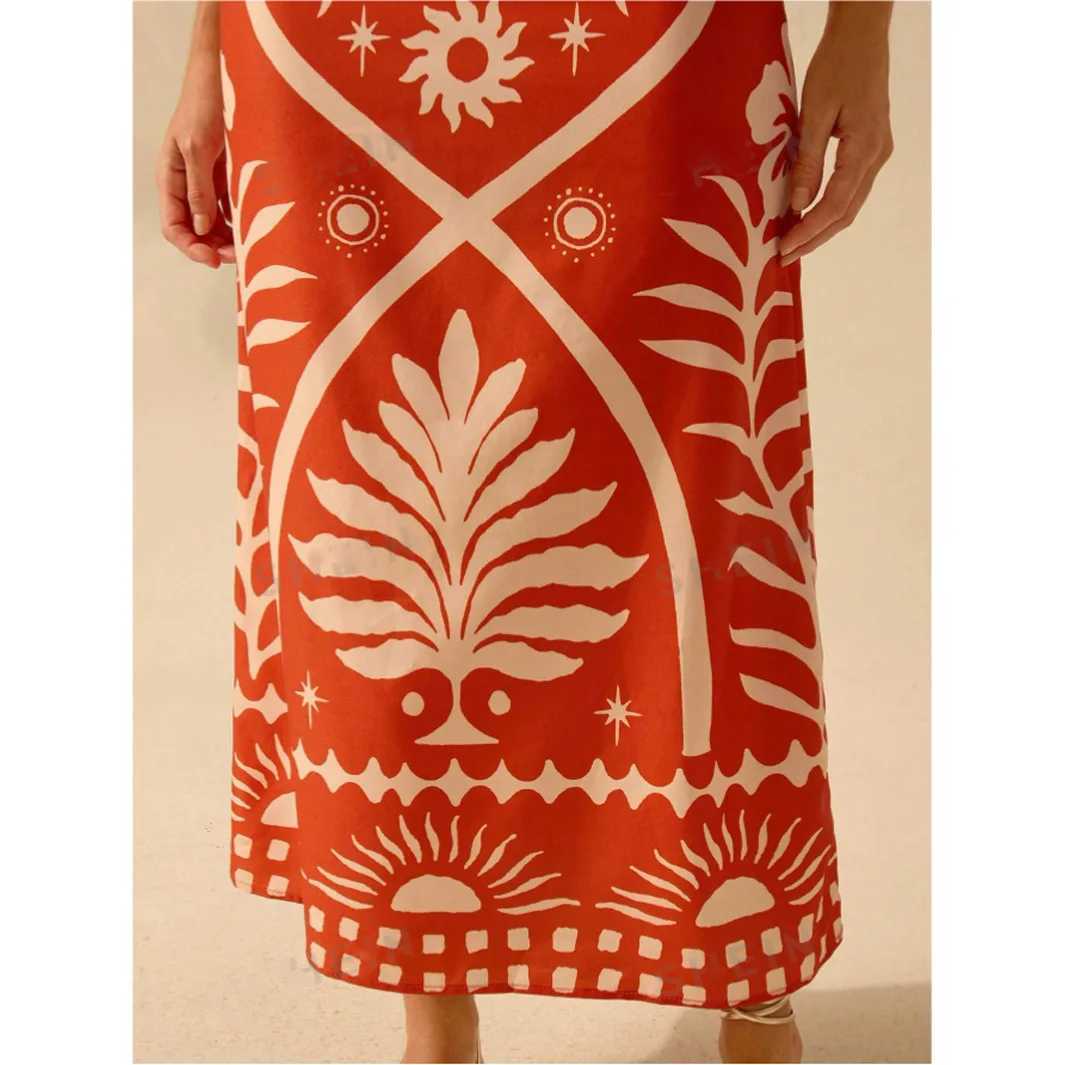 Two Piece Dress 2015 European and American Summer Vacation Coconut Tr Printed Short Strip Top and Fit Extra Long Leather Cover Y2503154HPX