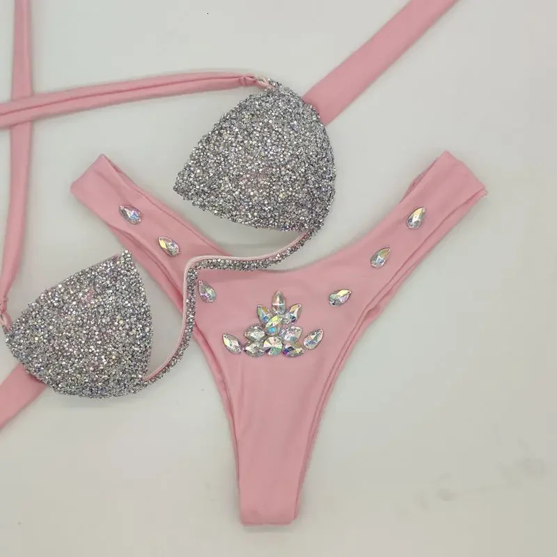 Rhinestone Bikini Set Bling Stones Swimsuit 2 Pieces Set Sexy Women Push Up Beachwear Party Swimsuit Bathing Suit 250313