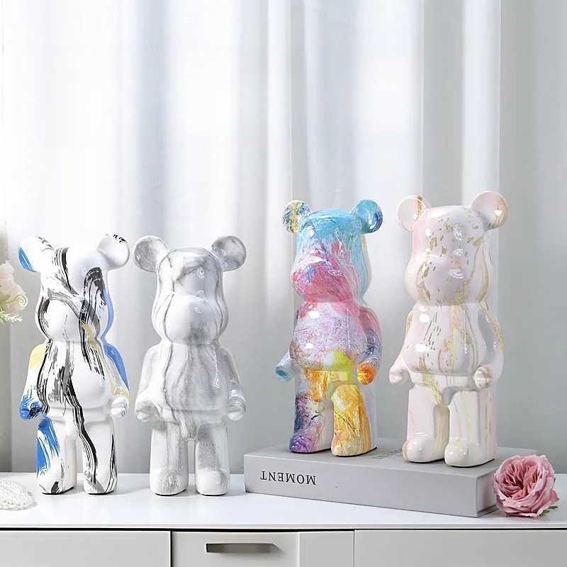 28cm Aesthetic Bear Shaped Resin Marble Violent Bear Sculpture Decoration Luxury Living Room Decoration Home Decoration Y250315