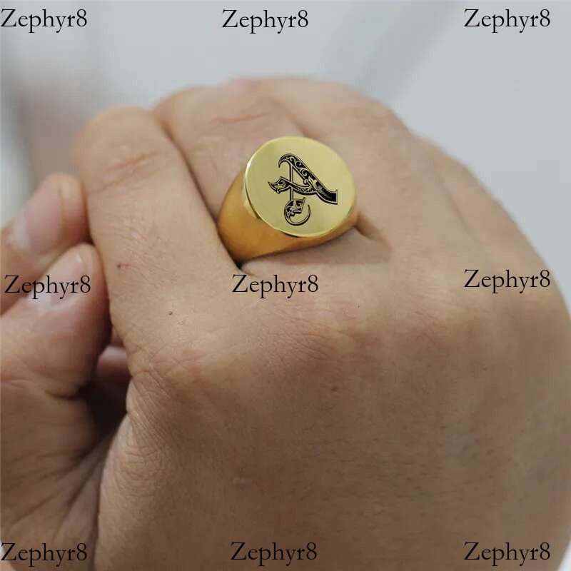 2025 model ZORCVENS New Punk Gold Color A-Z 26 Letters Initial Name Rings for Men Big Round Stainless Steel Wedding Ring Jewelry Gifts