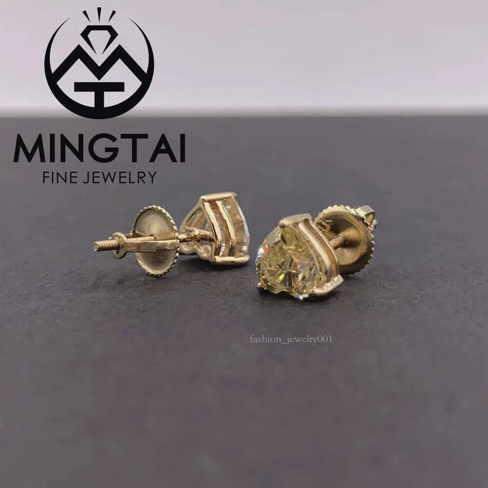 Yellow gold moissanite heart cut solitaire 14k stud dia screw back bridal earrings jewelry women