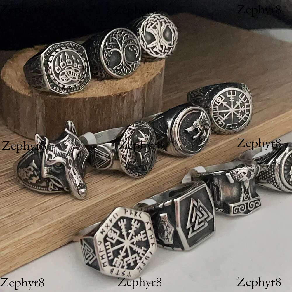 2025 New model Vintage Viking Men Rings Stainless Steel Ethnic Belief Nordic Odin Compass Tree of Life Valknut Ring Amulet Jewelry Wholesale