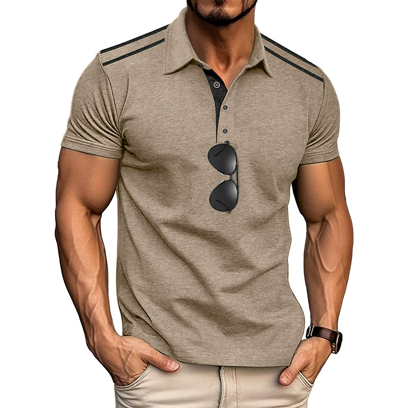 Summer T-Shirts Men's Short-sleeved Lapel Button Retro Color Matching Shirt Tshirt Shirt MALE Polyester Tops Tees Light Grey Light Blue XXXL