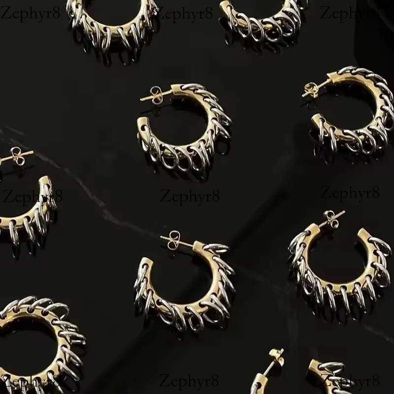 2025 model New Chain Tassel Hoop Earrings For Women Punk Cool Double Tones Stainless Steel Jewelry Accessory