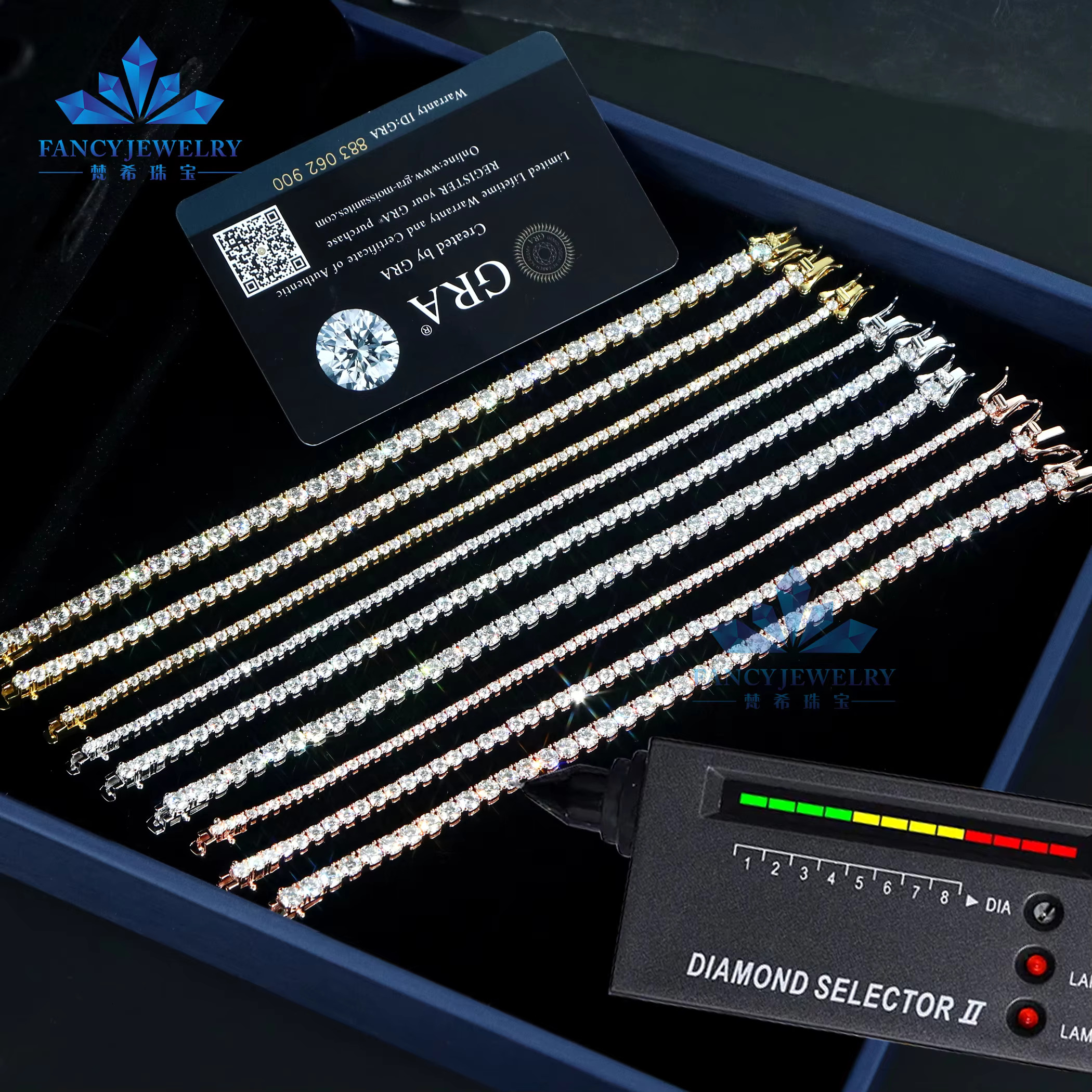 Fancy Fine Jewelry Hip Hop 925 Sterling Silver VVS Moissanite Diamond Cluster Iced Out Tennis Chain Bracelet Necklace for Men