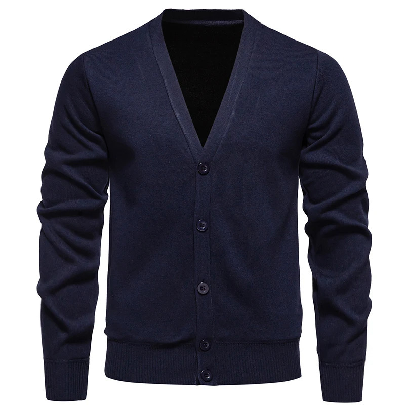2024 Mens Sweater Cardigan Business Casual Classic Vneck Solid Color Korean Fashion Trend Knitwear 250311