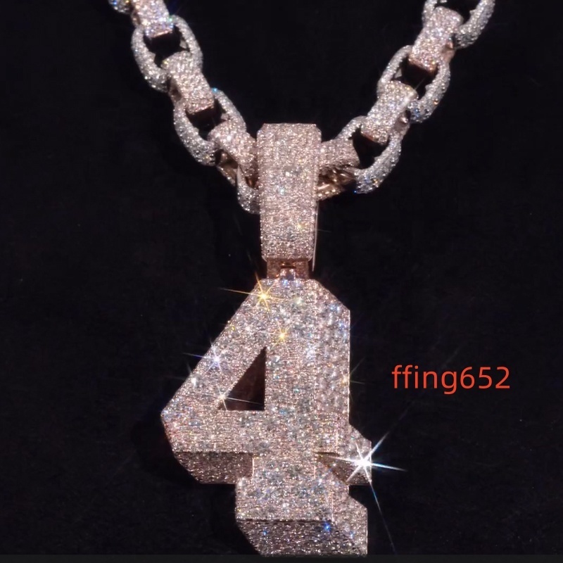 Custom Moissanite Jewelry 925 Sterling Silver Rose Gold Plated Hip Hop Moissanite 3D Number Pendant Cuban Chain Necklace