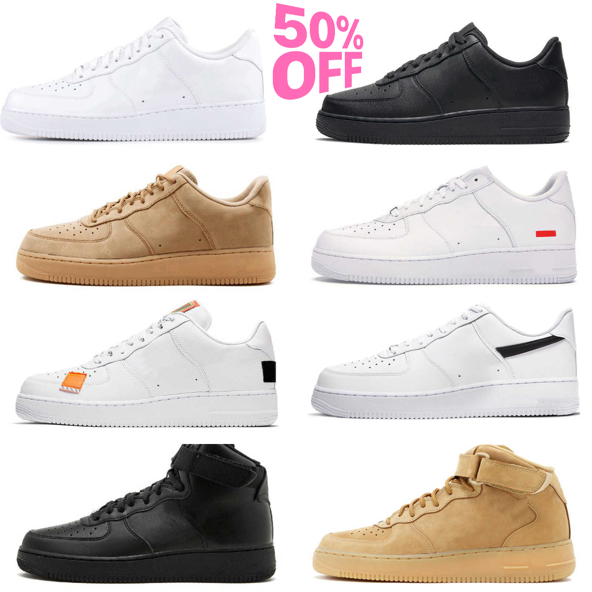 Designers 1 07 Mens Low High Casual Shoes Trainers All White Black Wheat Skateboard Tennis ONE Sports Jogging Shoe Brand Forc Women Running Outdoor Sneakers V88