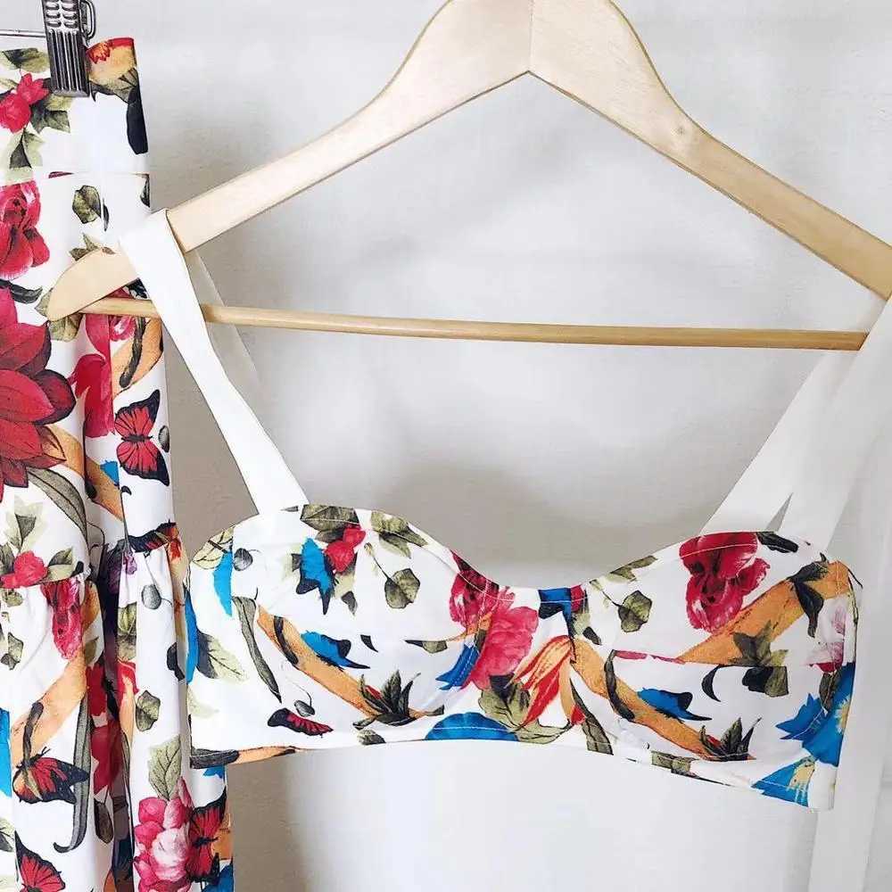 Two Piece Dress Floral print summer Maxi Dr womens 2022 Slvel bra 2-piece set beach dress holiday fashion bohemian long dress Vestdos Y250315GHSB