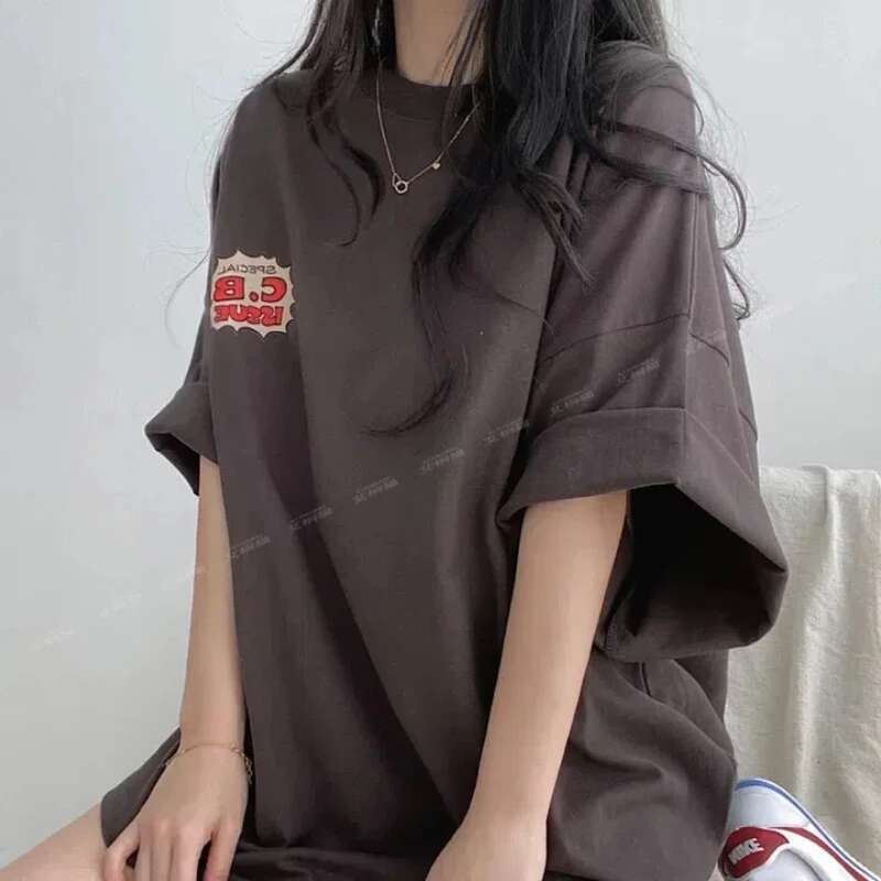 2025 New Trendy Printed Loose Youth Oversized T-shirt Summer Short Sleeve Solid Color Letter Thin Casual Top Designer Fashion High Street Women's