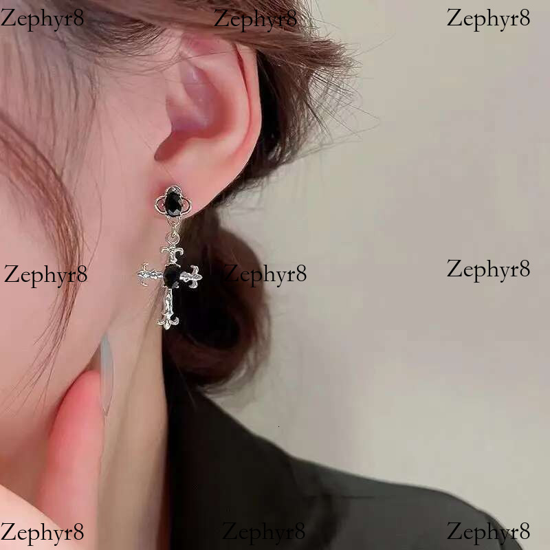 2025 New model Gothic Cross Black Drill Drop Earrings Women Punk Halloween Jewellery Creativity Fashion Gorgeous Statement Jewelry Girl Gifts