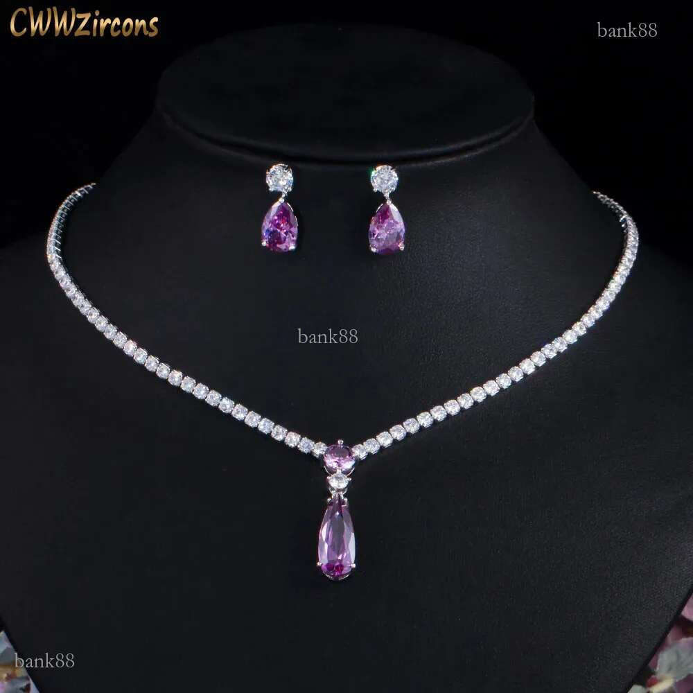 Wedding Jewelry Sets CWWZircons Top Red Purple Cubic Zirconia Water Drop Fashion Women Engagement Party Set for Bridesmaid Gift T525 231207