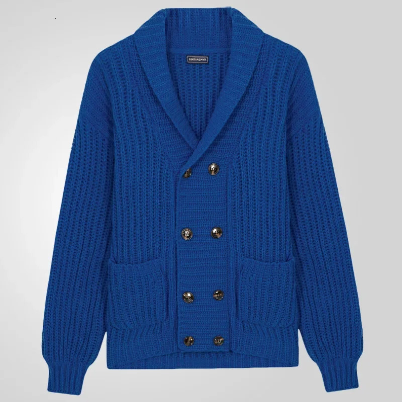 Mens Cardigan Open Stitch Sweaters Coat Turn Down Collar Double Breasted Knitted Solid Casual Loose Knit Coats Autumn Winter 250311