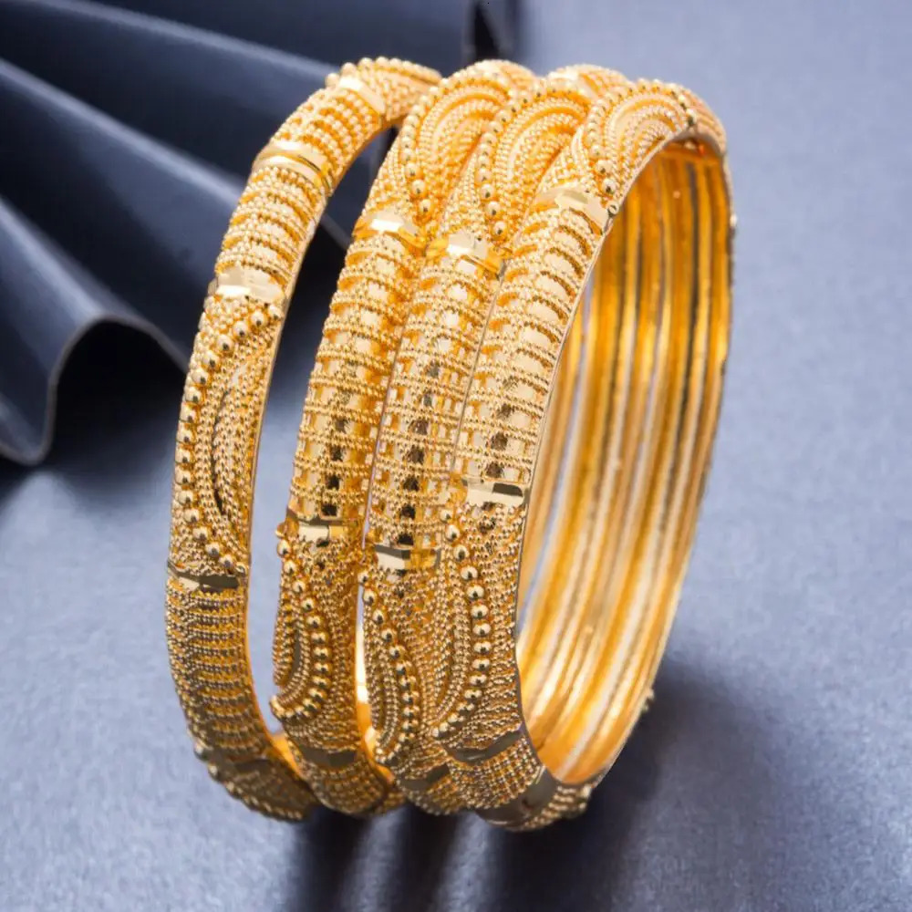 4Pcslot 24K Dubai Gold Bracelet suitable for female wives African brides wedding gifts parties bracelets jewelry 250313
