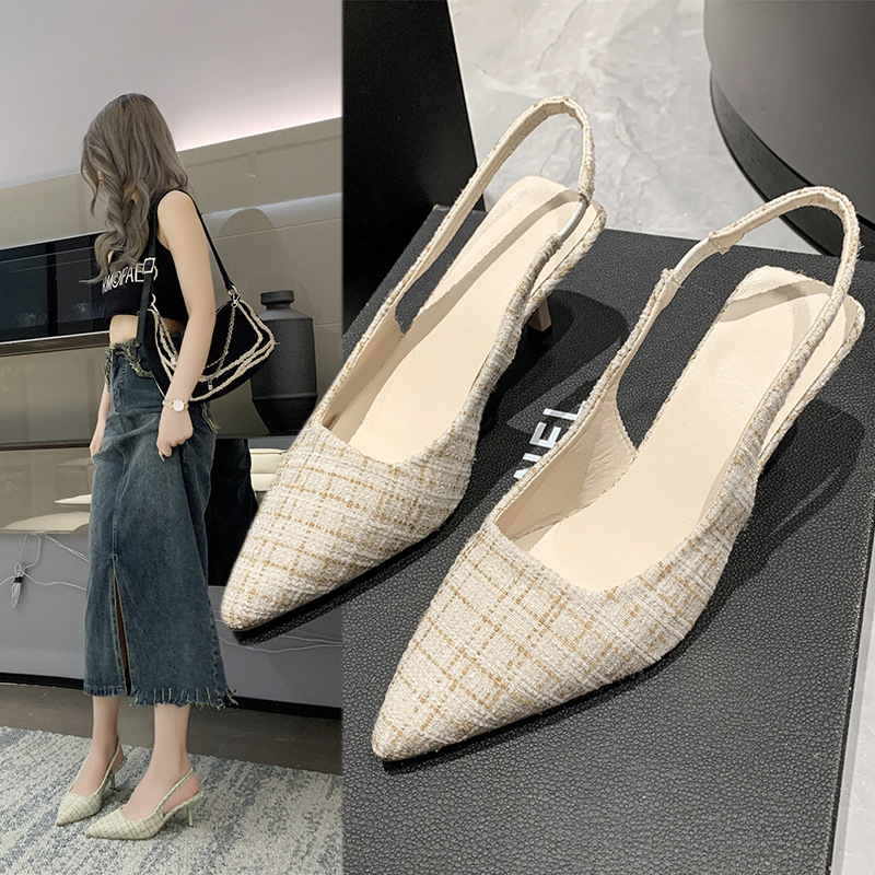 Bow-toe sandals Pointy shoes free Shipping Leisure after empty skinny heel High-heeled shoes Women's outerwear travel summer new