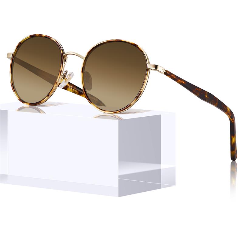 CARFIA Metal Acetate Polarized Sunglasses for Women UV400 Protection, Retro Small Round Anti-Glare Glasses Driving Shades