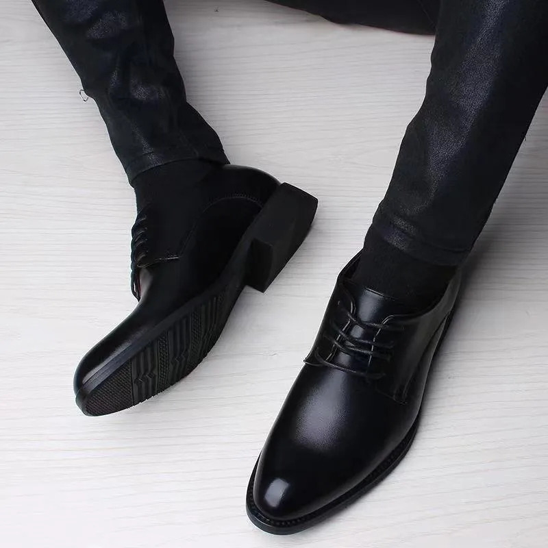 Spring and Autumn British Leisure Business Dress Leather Shoes with Elevated Inner Height Fashion Black Large Size 250314