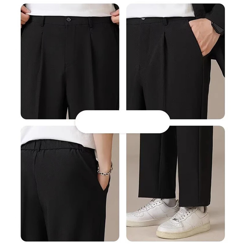 Fashionable mens bag compact ankle length cutting set office pants dark gray black apricot tree Trouser casual jacket pants mens 250314