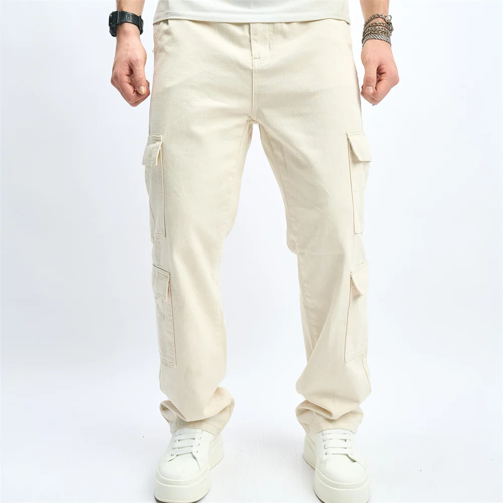 Streetwear Men Multiple pockets Cargo Loose Jeans Trousers Good Quality Male Stylish Straight Casual Denim Pants 250312