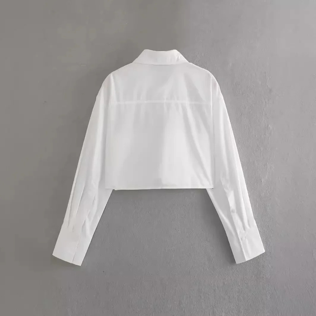 ZAWomens Summer Arrival FourColor Pocket Decorated Cropped Long Sleeve Shirt Trendy Knitted Fabric CrossBorder Trade 250312