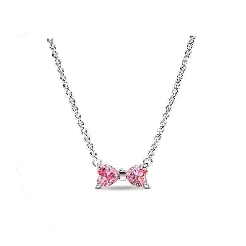 2025 Valentine's Day Gift New Silver Earring Pink Bow Ring Bracelet For Women Gift Anniversary S925 Chain link Fine Jewelry