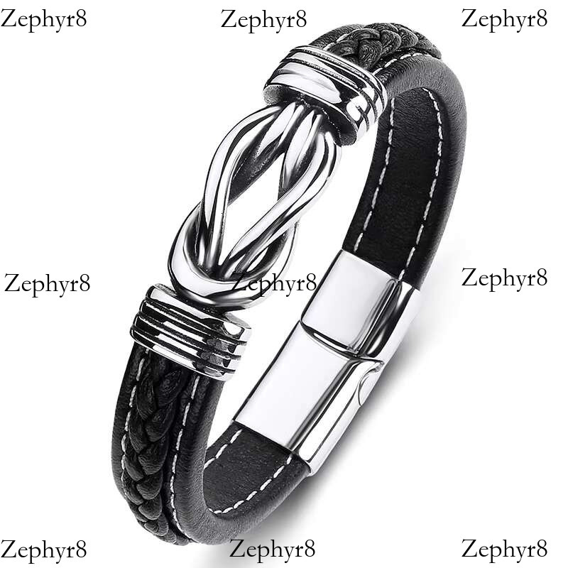 2025 New model Korean Version of the Simple Men's Braided Leather Punk Style Alloy 8 Buckle Wristband Bracelet for My Son